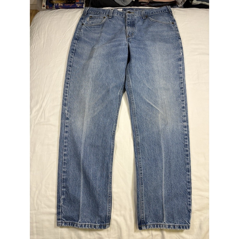 Carhartt B18 DST Straight Leg Denim Jeans Mens Measures 36x30 Blue Workwear Fade